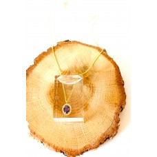 Ασημένιο κολιέ ροζέτα επίχρυση οβάλ με ζιργκόν χρώματος Αμέθυστο (SN163)